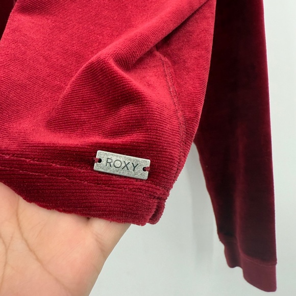 Roxy Sweatshirt Women XL Red Micro Corduroy Velour Pullover Crew Neck Cropped - Picture 5 of 12
